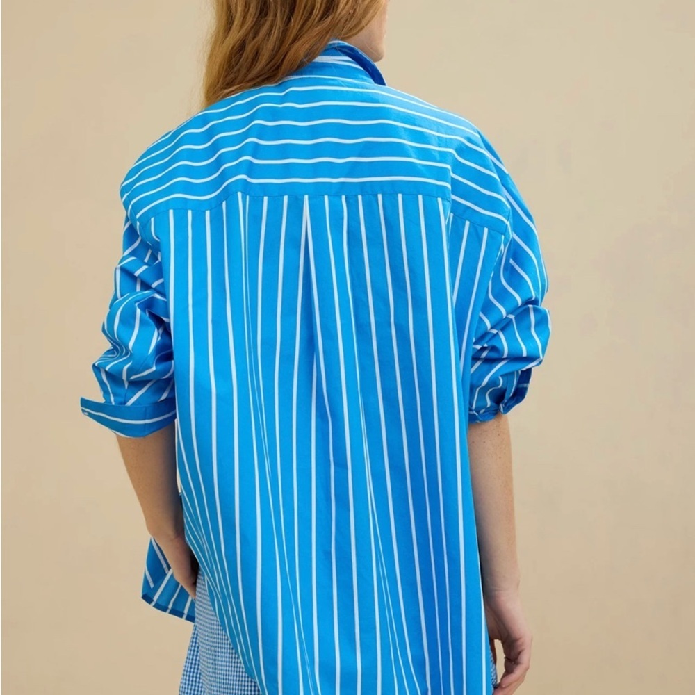 Aerie Striped Button-Up in Blue and White XS